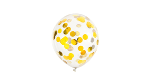 Balloner m/ Konfetti - Circles - Gold - 30 cm - 6 stk./ps