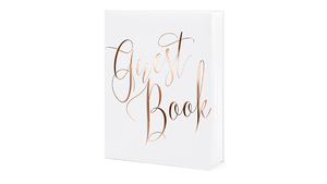 Gæstebog - Hvid m/ Rose Gold inskription - Guest Book