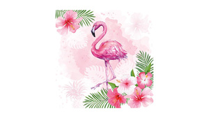 Watercolour Flamingo with Hibiscus Flowers