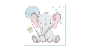 Baby Elephant with Blue Ballon - Servietter